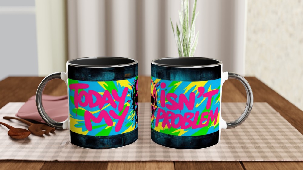 Today Isn't My Problem - Neon Graffiti Skull Mug — view 9