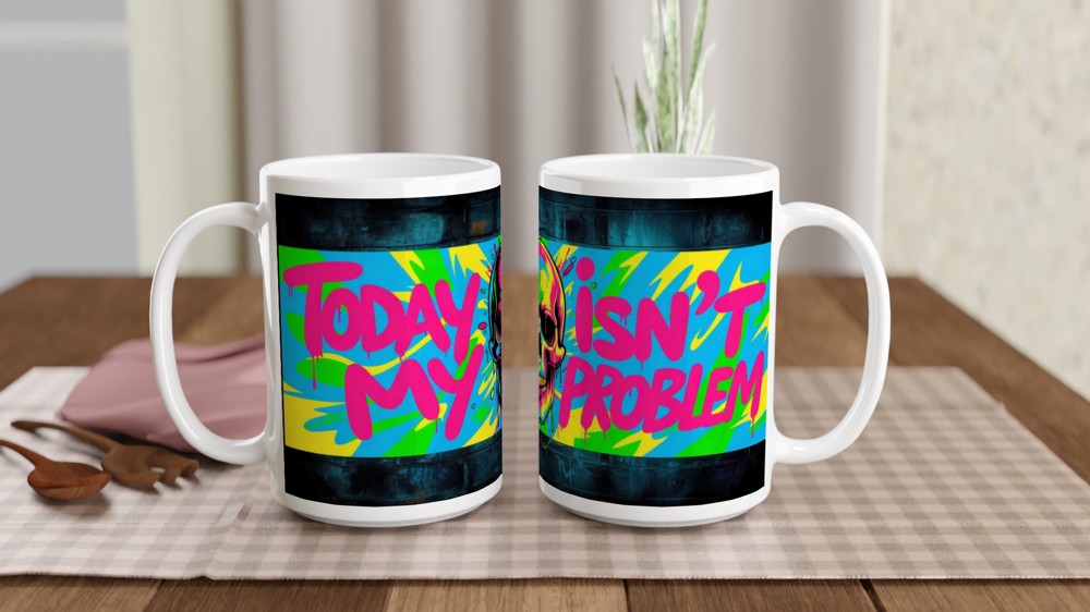 Today Isn't My Problem - Neon Graffiti Skull Mug — view 2