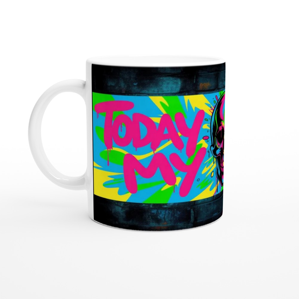 Today Isn't My Problem - Neon Graffiti Skull Mug — view 10