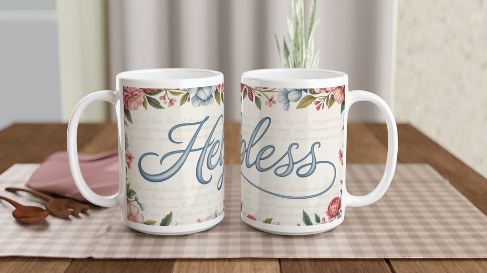 Helpless Floral Script Mug — view 2