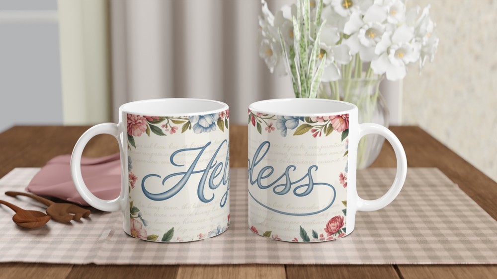 Helpless Floral Script Mug