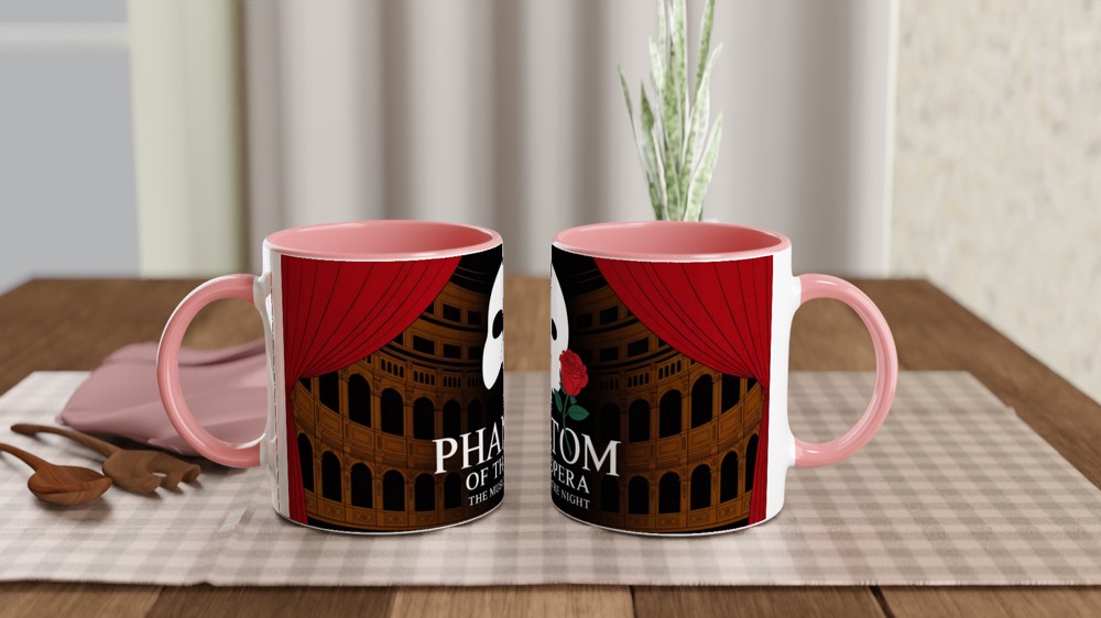 Phantom of the Opera Mug | Theatre Lover Gift | Musical Theatre Present | Mask and Rose Design — view 6