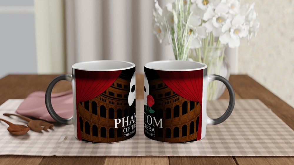 Phantom of the Opera Mug | Theatre Lover Gift | Musical Theatre Present | Mask and Rose Design — view 3