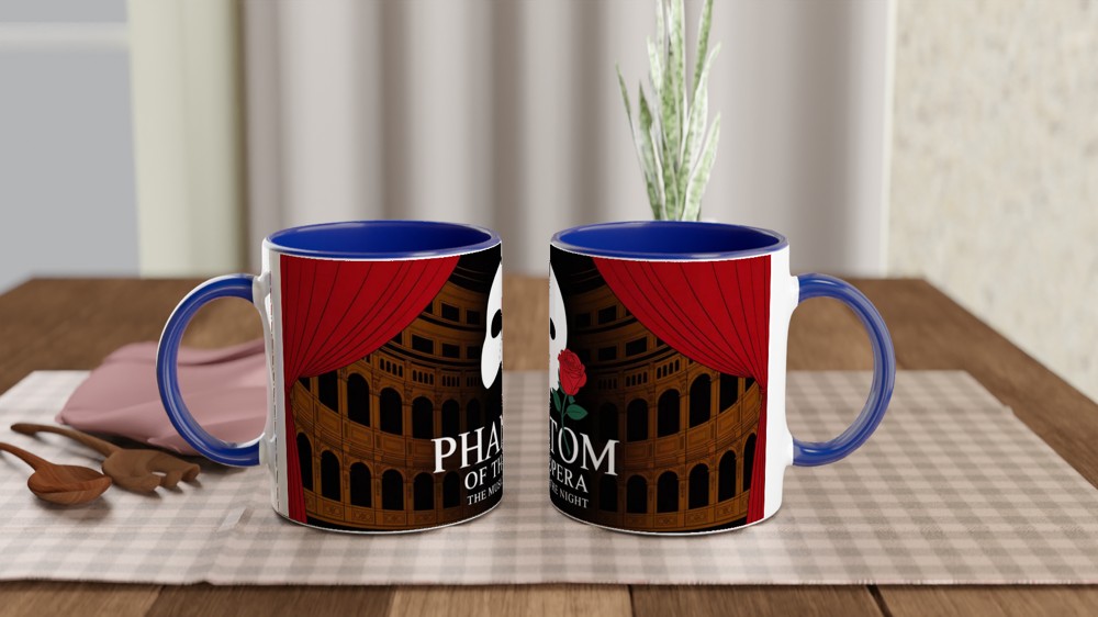Phantom of the Opera Mug | Theatre Lover Gift | Musical Theatre Present | Mask and Rose Design — view 4
