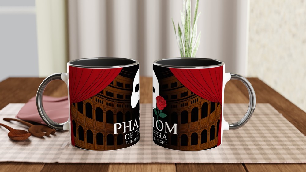 Phantom of the Opera Mug | Theatre Lover Gift | Musical Theatre Present | Mask and Rose Design — view 9