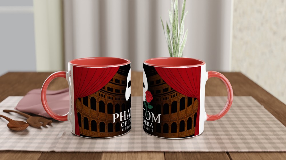 Phantom of the Opera Mug | Theatre Lover Gift | Musical Theatre Present | Mask and Rose Design — view 7