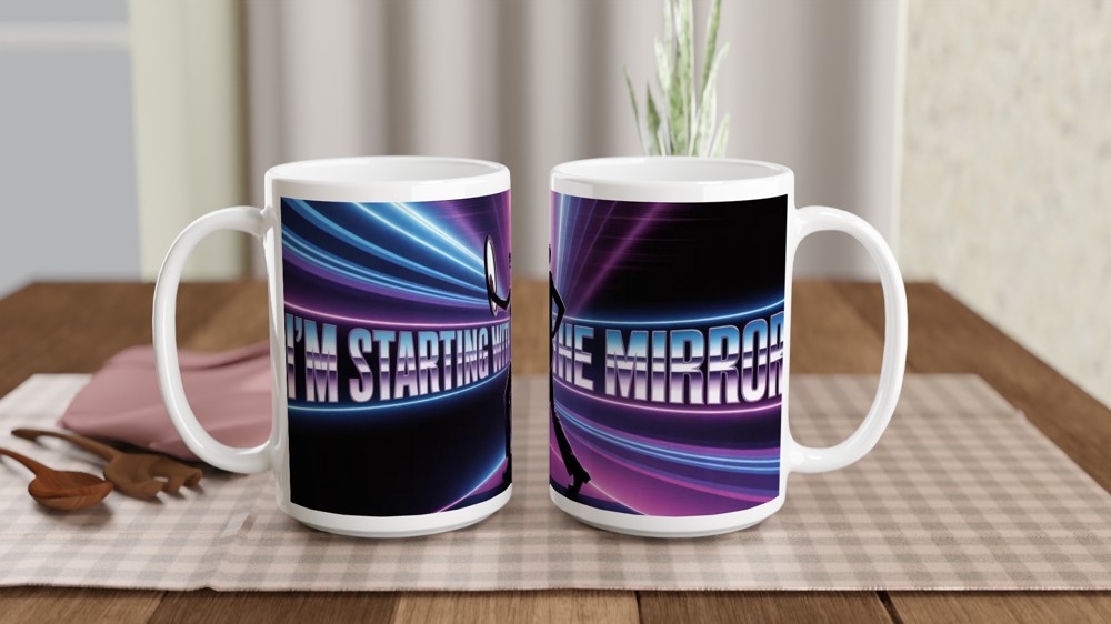 I'm Starting With The Mirror - Retro Neon Dance Silhouette Mug — view 2