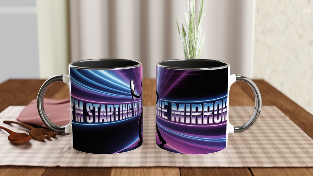 I'm Starting With The Mirror - Retro Neon Dance Silhouette Mug — view 9