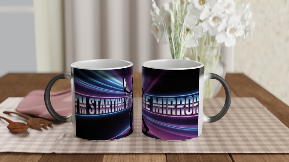 I'm Starting With The Mirror - Retro Neon Dance Silhouette Mug — view 3