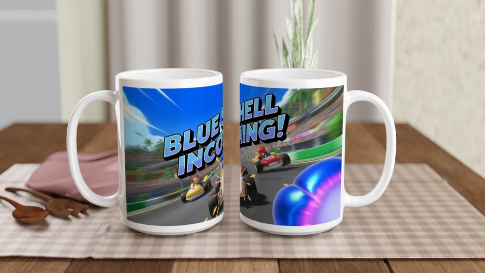 Blue Shell Incoming Kart Racing Mug — view 2