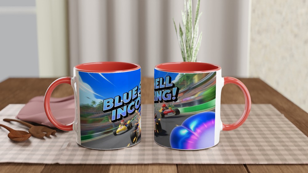 Blue Shell Incoming Kart Racing Mug — view 7