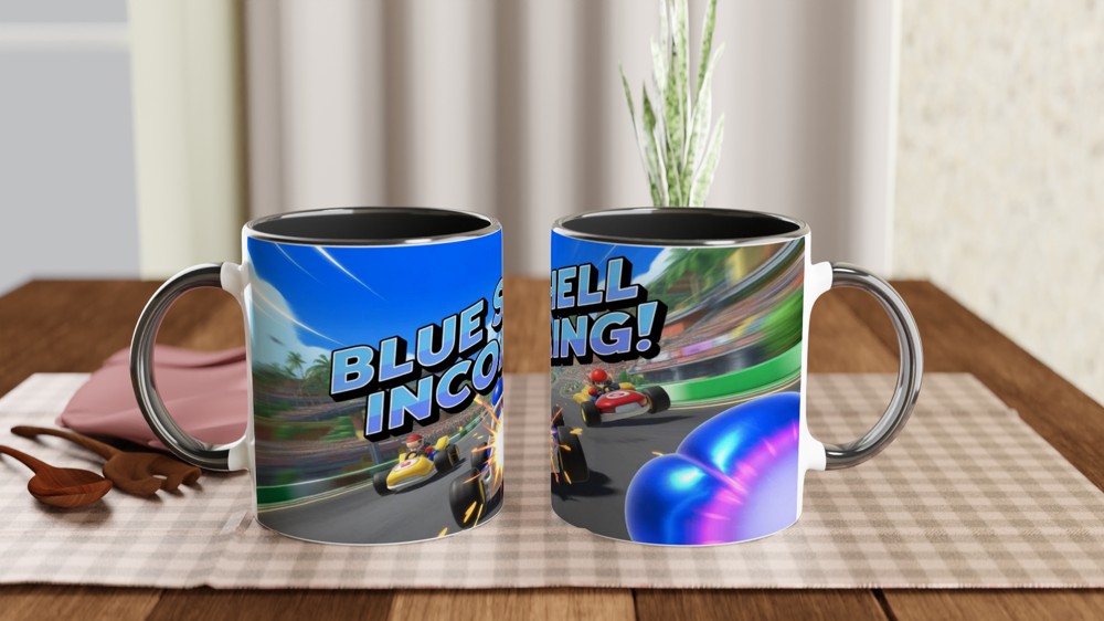 Blue Shell Incoming Kart Racing Mug — view 9