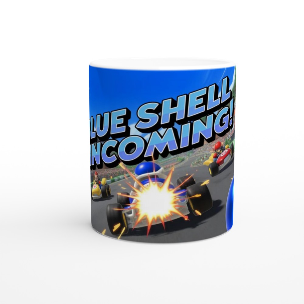 Blue Shell Incoming Kart Racing Mug — view 11
