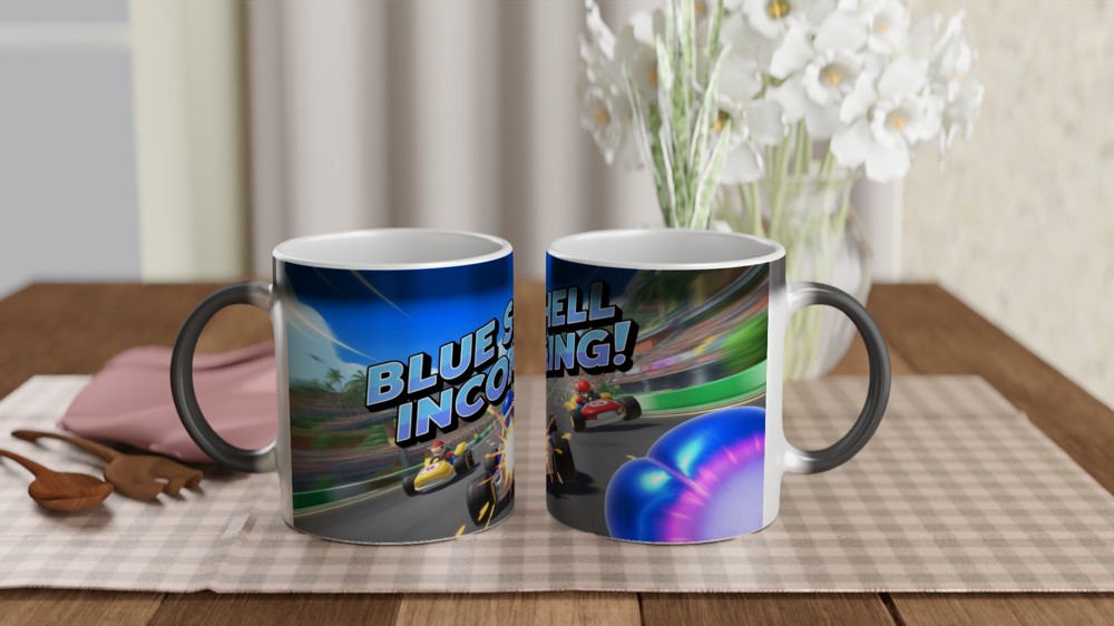 Blue Shell Incoming Kart Racing Mug — view 3
