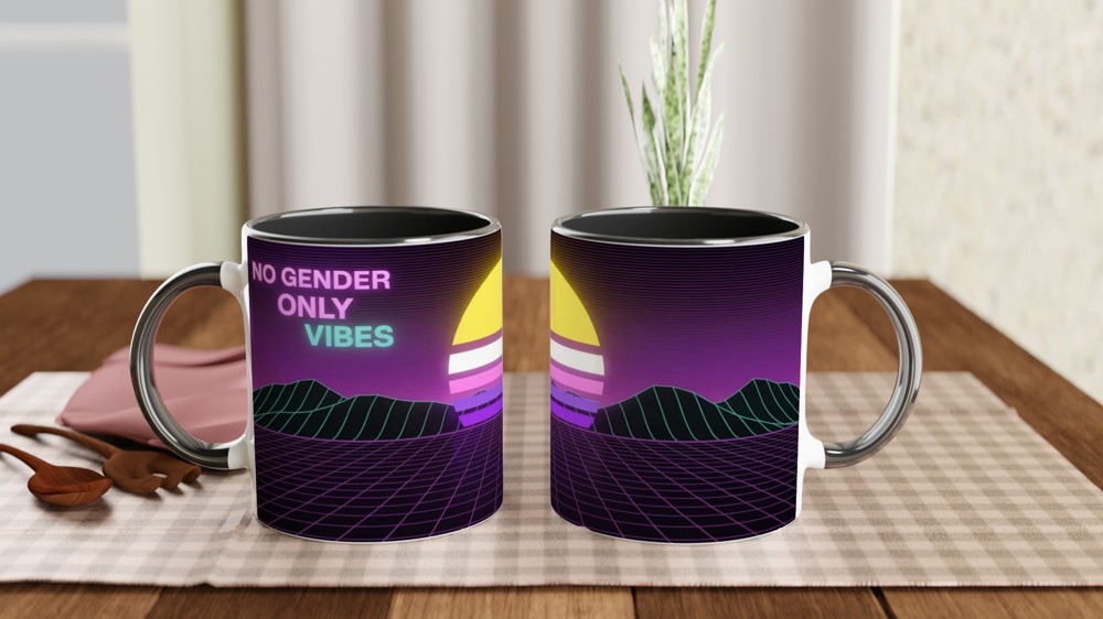 Non-Binary Mug | No Gender Only Vibes Pride Gift | Vaporwave Sunset Mug for Best Friend | Retro Aesthetic Pride Present — view 9