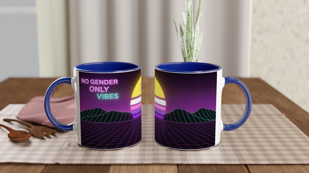 Non-Binary Mug | No Gender Only Vibes Pride Gift | Vaporwave Sunset Mug for Best Friend | Retro Aesthetic Pride Present — view 4