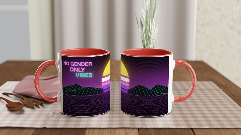 Non-Binary Mug | No Gender Only Vibes Pride Gift | Vaporwave Sunset Mug for Best Friend | Retro Aesthetic Pride Present — view 7
