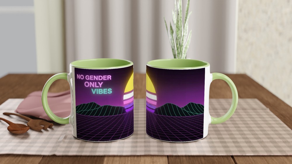 Non-Binary Mug | No Gender Only Vibes Pride Gift | Vaporwave Sunset Mug for Best Friend | Retro Aesthetic Pride Present — view 5
