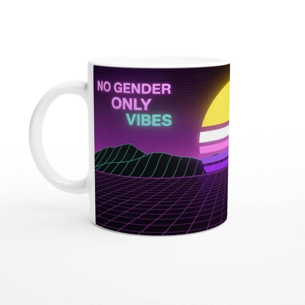 Non-Binary Mug | No Gender Only Vibes Pride Gift | Vaporwave Sunset Mug for Best Friend | Retro Aesthetic Pride Present — view 10