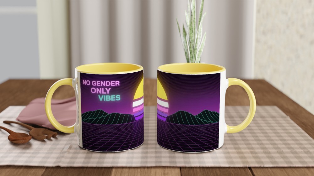 Non-Binary Mug | No Gender Only Vibes Pride Gift | Vaporwave Sunset Mug for Best Friend | Retro Aesthetic Pride Present — view 8