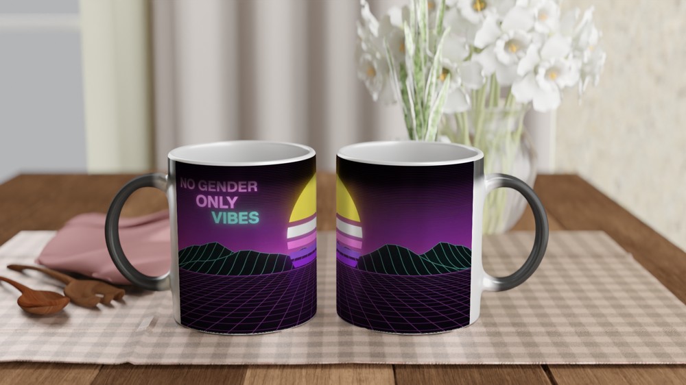 Non-Binary Mug | No Gender Only Vibes Pride Gift | Vaporwave Sunset Mug for Best Friend | Retro Aesthetic Pride Present — view 3