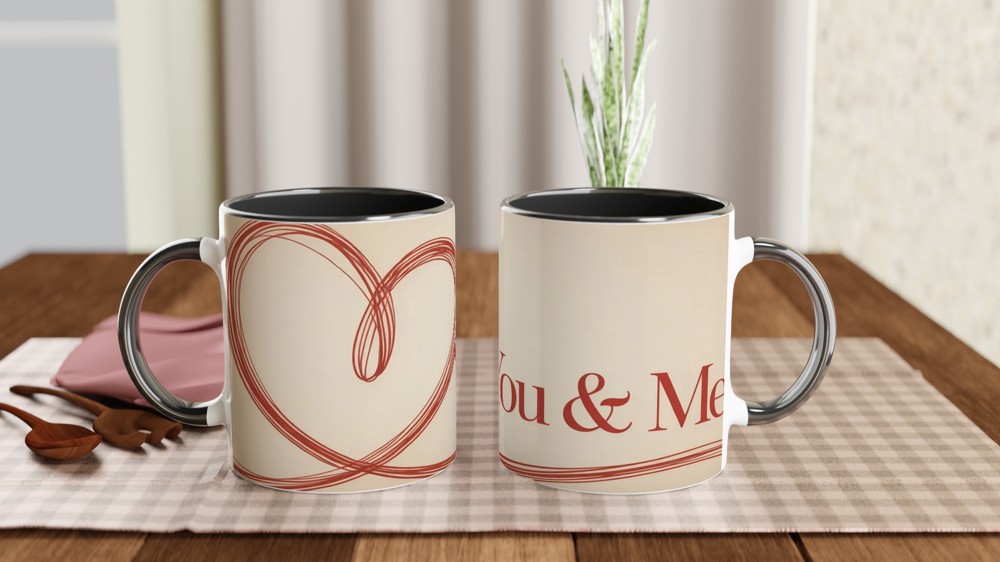 You and Me Mug | Valentines Day Gift for Couple | Minimalist Heart Anniversary Present | Romantic Cup for Husband or Wife — view 9