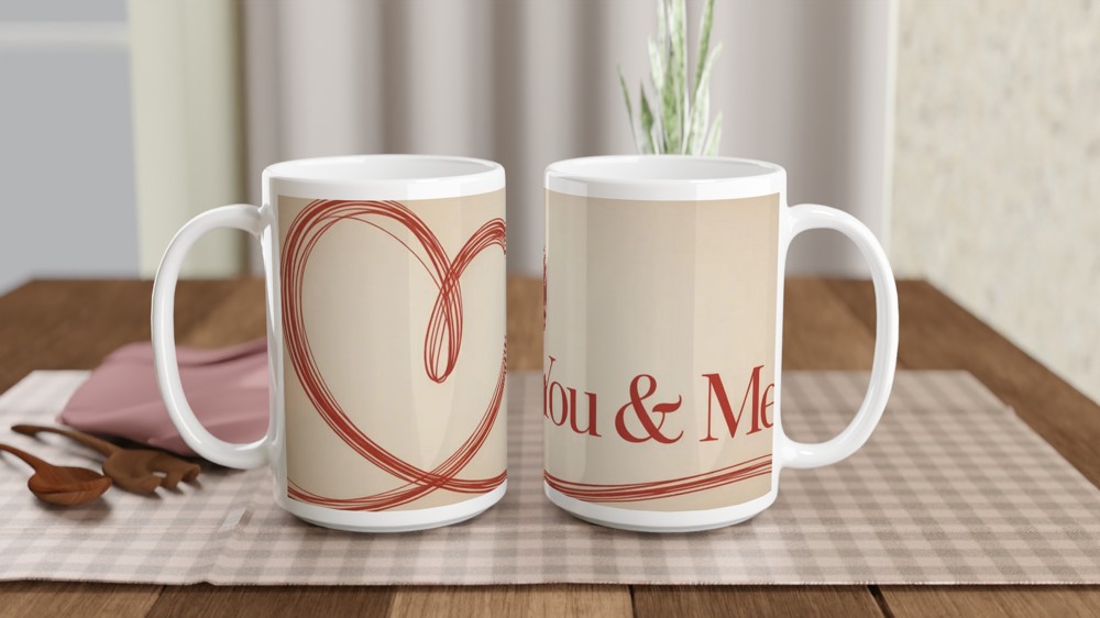 You and Me Mug | Valentines Day Gift for Couple | Minimalist Heart Anniversary Present | Romantic Cup for Husband or Wife — view 2