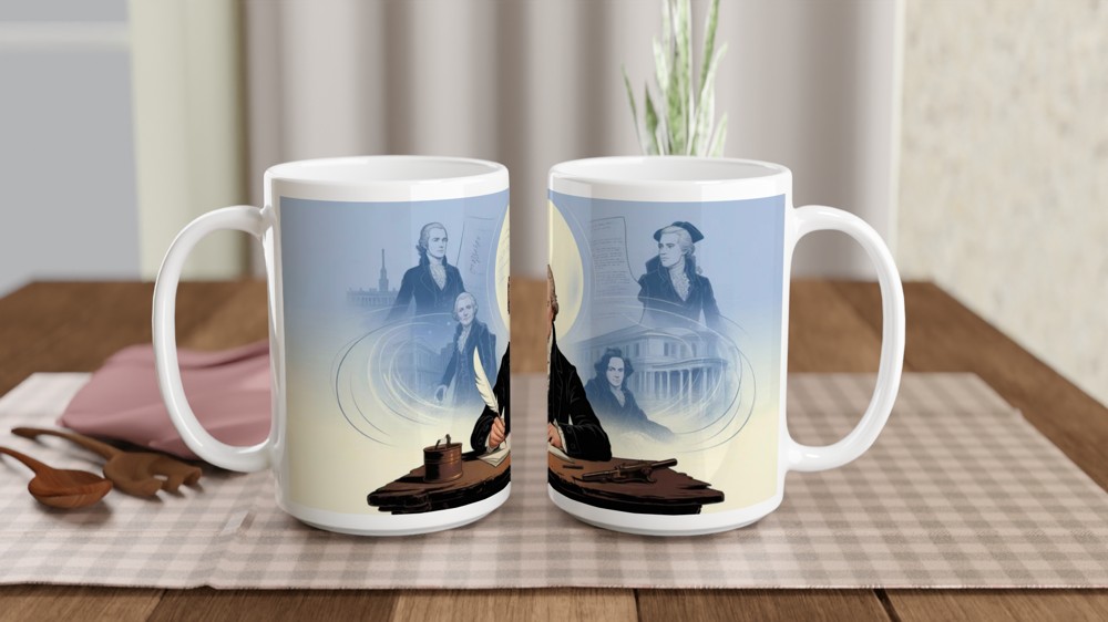 Founding Father Writing with Quill Pen Illustration — view 2