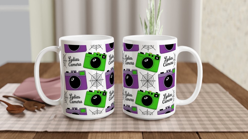 Beetlejuice Musical Mug | Lydia's Camera Gothic Pattern | Theatre Lover Gift | Halloween Birthday Present — view 2