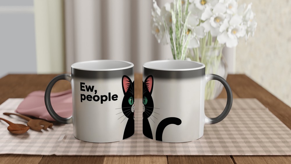 Funny Cat Mug | Ew People Black Cat Gift | Humorous Cat Lover Present | Rude Mug for Best Friend — view 3