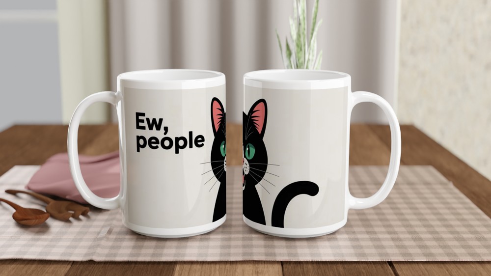 Funny Cat Mug | Ew People Black Cat Gift | Humorous Cat Lover Present | Rude Mug for Best Friend — view 2