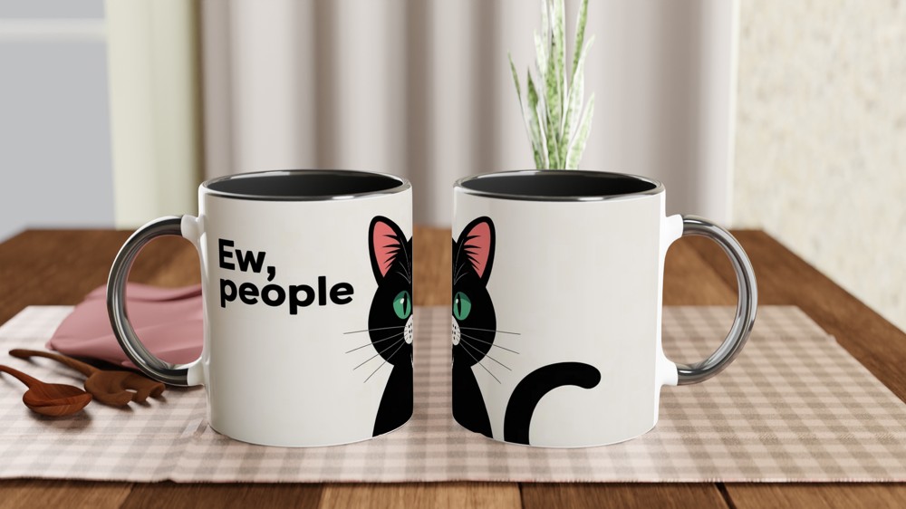 Funny Cat Mug | Ew People Black Cat Gift | Humorous Cat Lover Present | Rude Mug for Best Friend — view 9