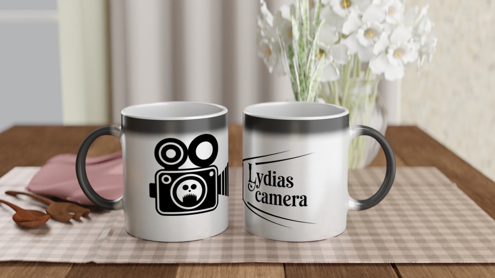 Beetlejuice Mug | Lydia's Camera Gothic Design | Musical Theatre Gift | Retro Ghostly Camera Present — view 3