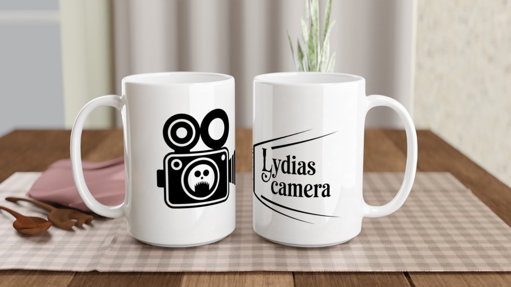 Beetlejuice Mug | Lydia's Camera Gothic Design | Musical Theatre Gift | Retro Ghostly Camera Present — view 2