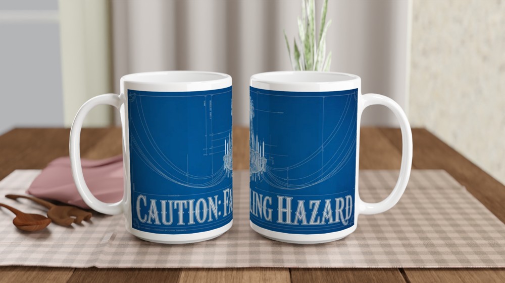 Caution Falling Hazard Chandelier Blueprint Mug — view 2