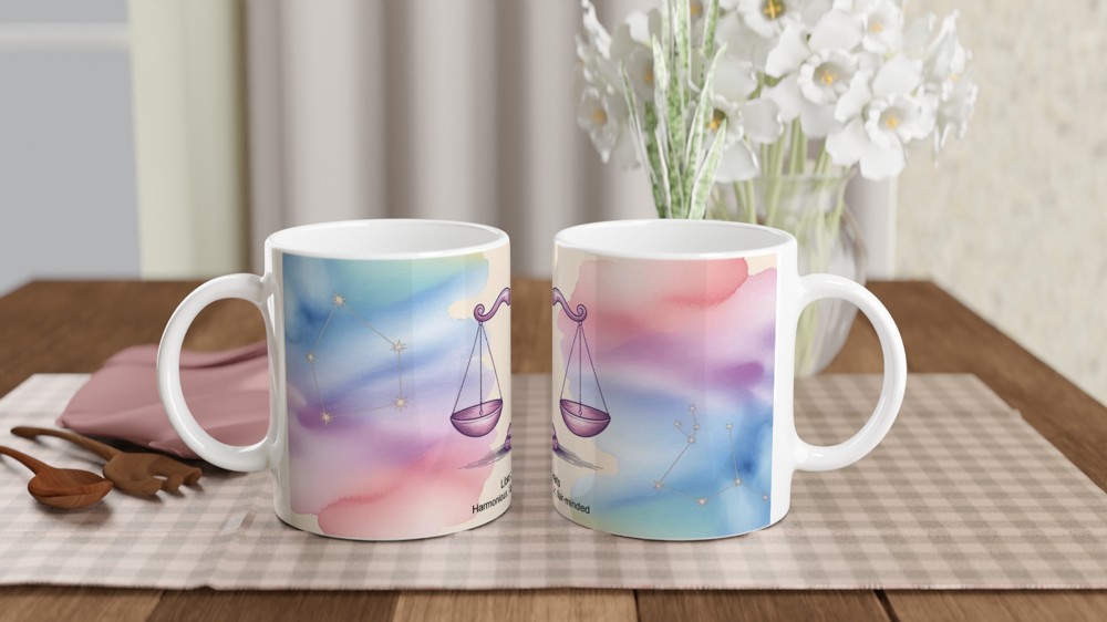Libra Zodiac Traits Watercolour Balance Scales Mug