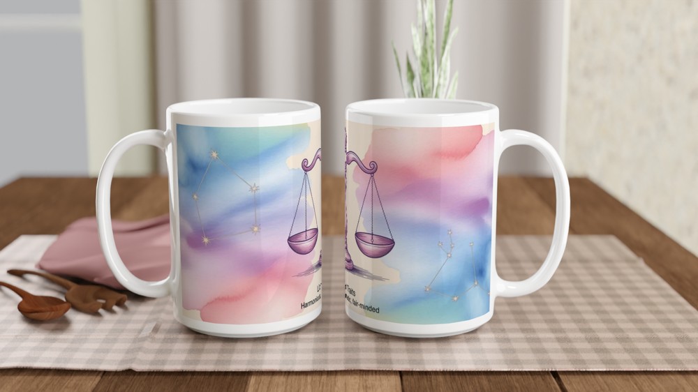 Libra Zodiac Traits Watercolour Balance Scales Mug — view 2