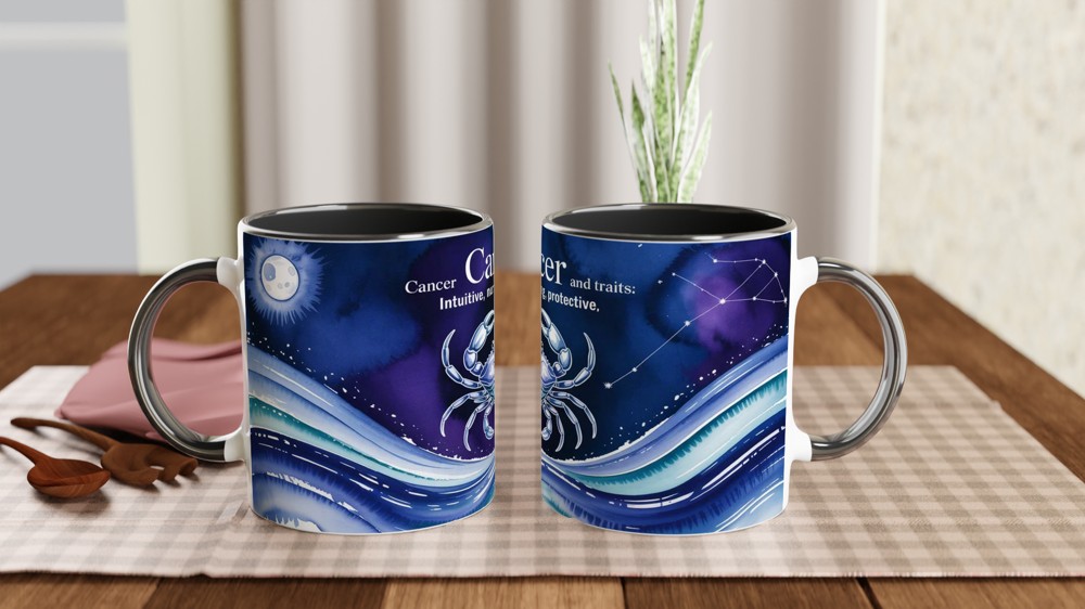 Cancer Zodiac Mug | Astrology Birthday Gift | Watercolor Crab Mug | Gift for Cancer Friend — view 9