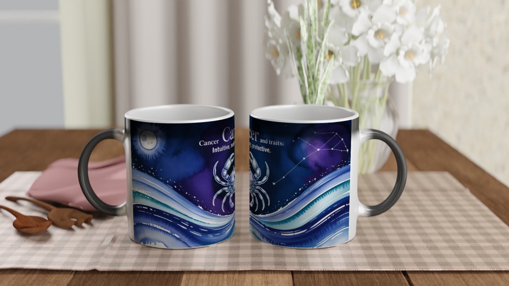 Cancer Zodiac Mug | Astrology Birthday Gift | Watercolor Crab Mug | Gift for Cancer Friend — view 3