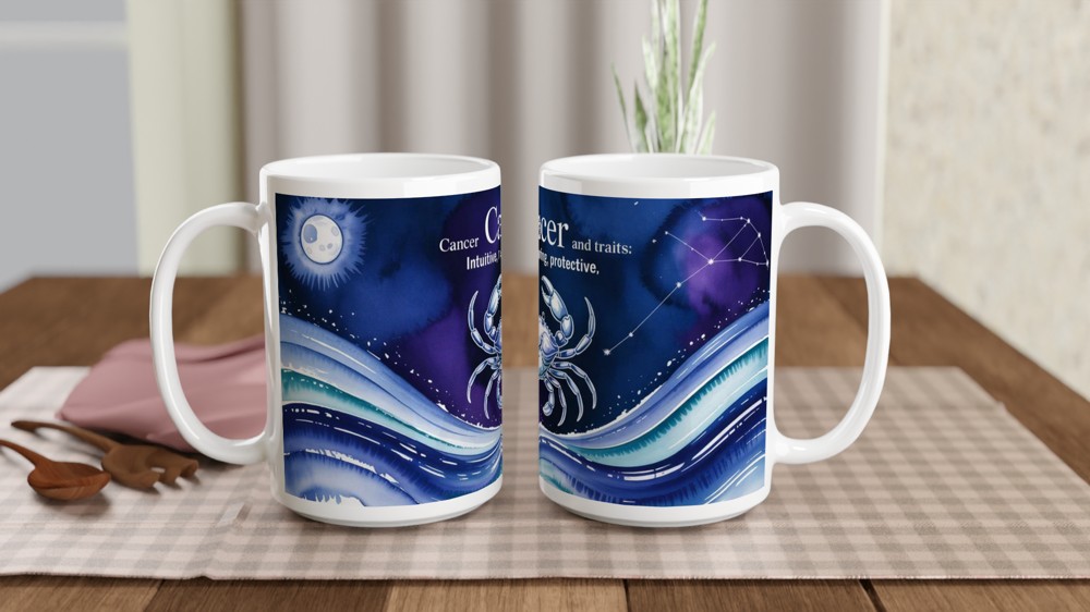 Cancer Zodiac Mug | Astrology Birthday Gift | Watercolor Crab Mug | Gift for Cancer Friend — view 2