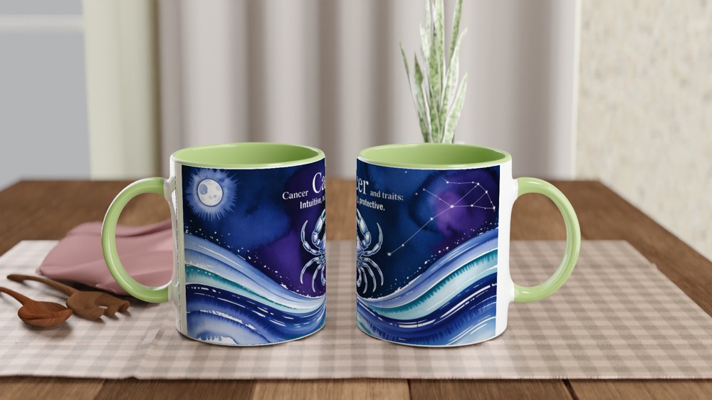 Cancer Zodiac Mug | Astrology Birthday Gift | Watercolor Crab Mug | Gift for Cancer Friend — view 5