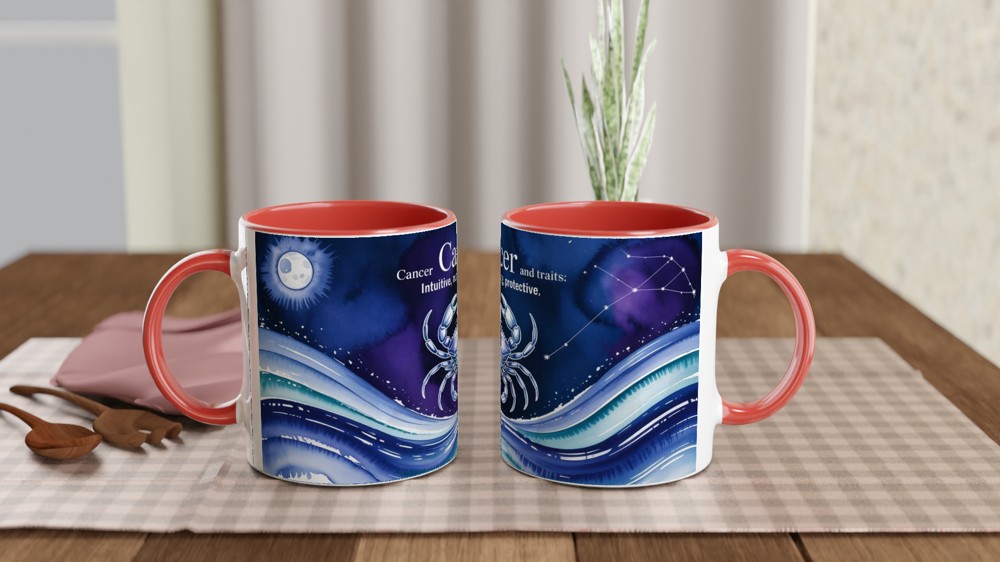 Cancer Zodiac Mug | Astrology Birthday Gift | Watercolor Crab Mug | Gift for Cancer Friend — view 7