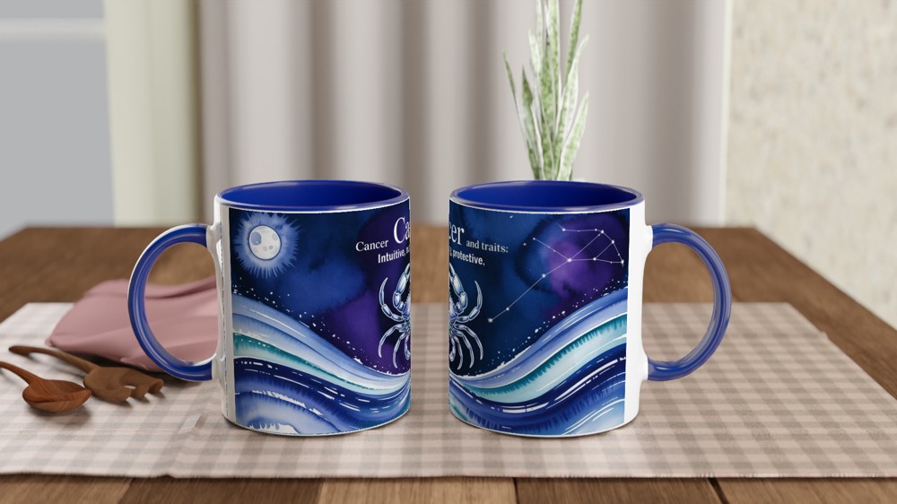 Cancer Zodiac Mug | Astrology Birthday Gift | Watercolor Crab Mug | Gift for Cancer Friend — view 4