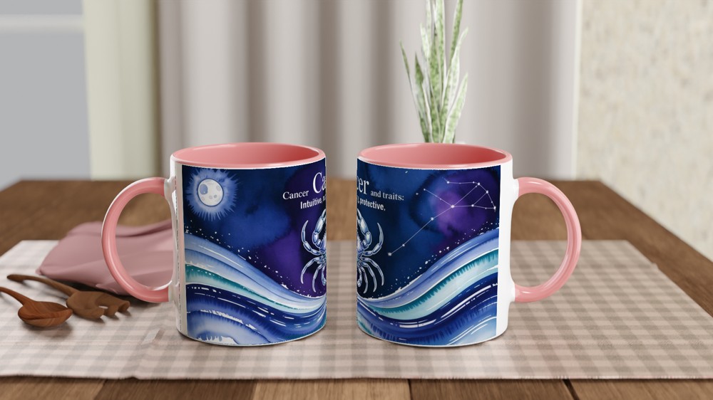 Cancer Zodiac Mug | Astrology Birthday Gift | Watercolor Crab Mug | Gift for Cancer Friend — view 6