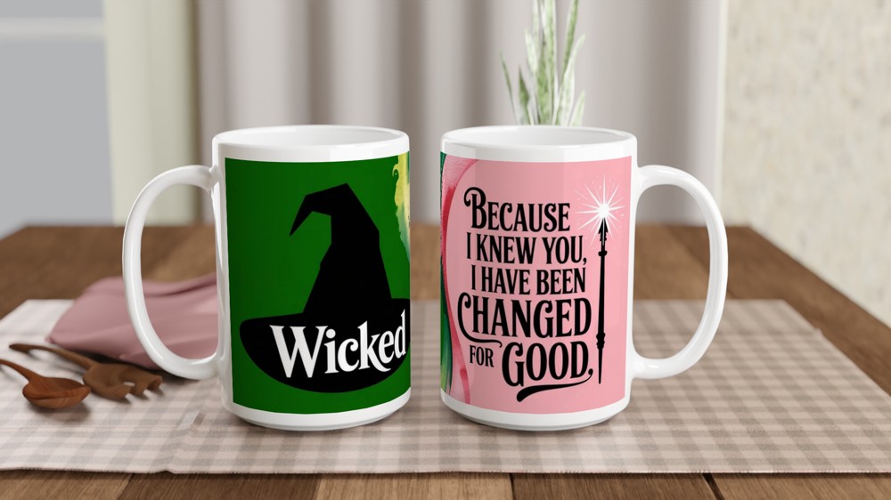 Wicked Mug | 'Changed For Good' Quote | Musical Theatre Gift | Best Friend Present | Emerald and Pink Theatre Lover Gift — view 2
