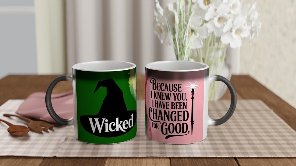 Wicked Mug | 'Changed For Good' Quote | Musical Theatre Gift | Best Friend Present | Emerald and Pink Theatre Lover Gift — view 3