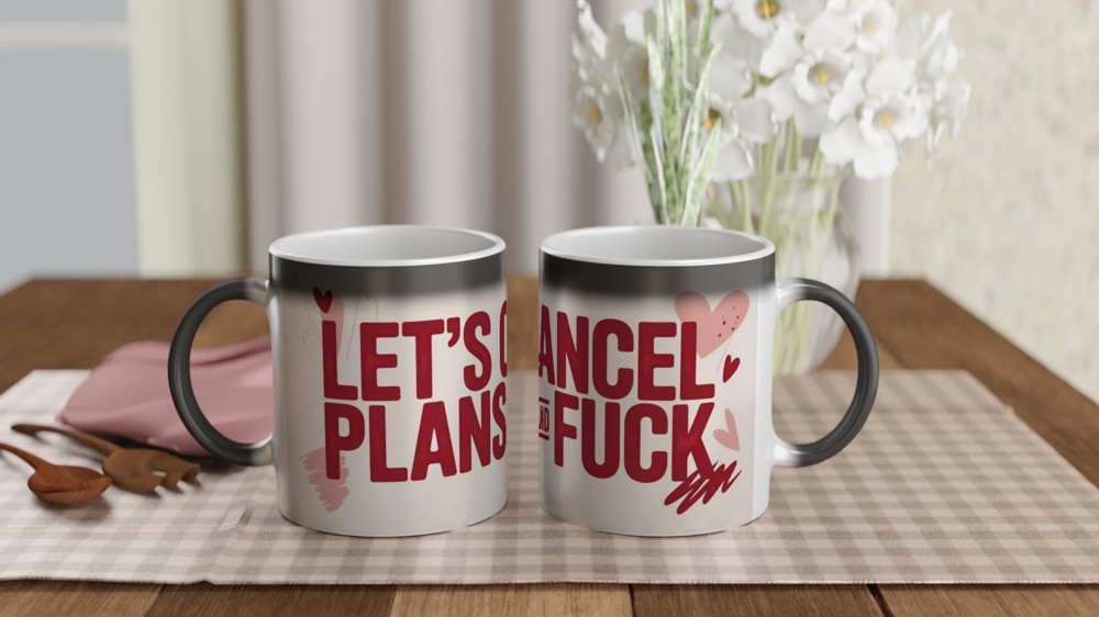 Funny Valentine Mug | Let's Cancel Plans and Fuck Quote | Rude Anniversary Gift for Husband or Wife | Cheeky Couple Mug Present — view 3