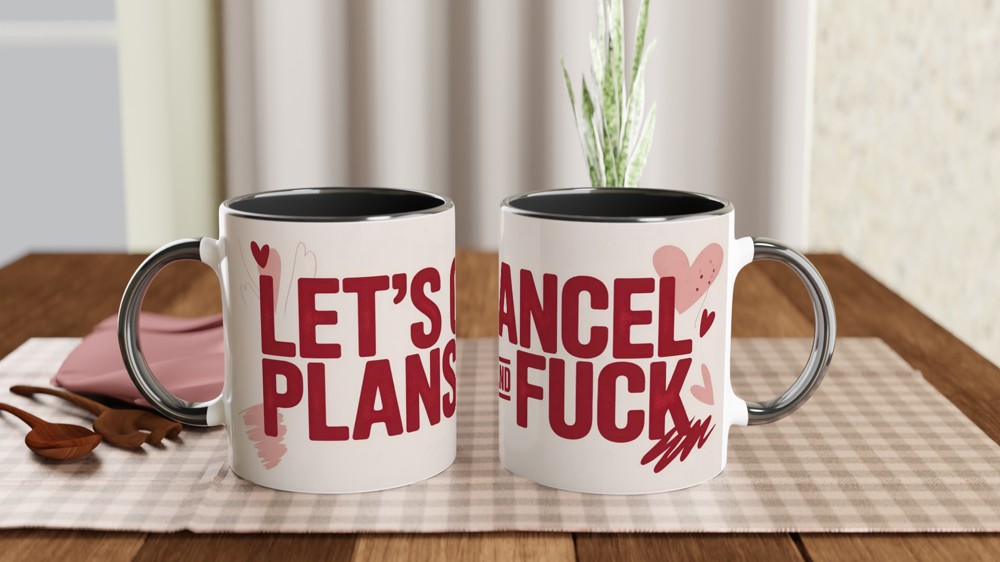 Funny Valentine Mug | Let's Cancel Plans and Fuck Quote | Rude Anniversary Gift for Husband or Wife | Cheeky Couple Mug Present — view 9