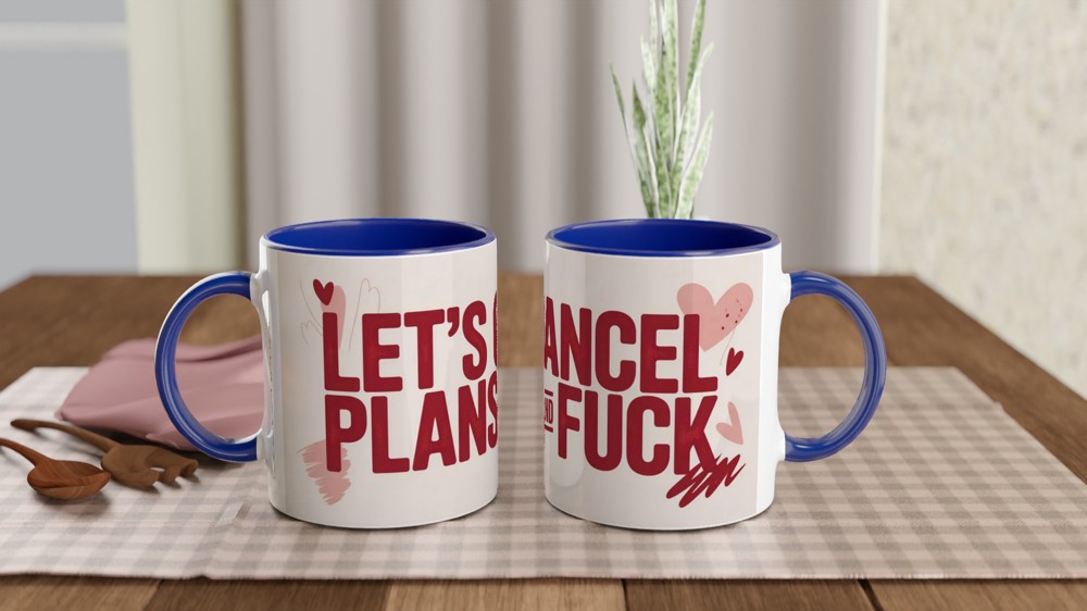 Funny Valentine Mug | Let's Cancel Plans and Fuck Quote | Rude Anniversary Gift for Husband or Wife | Cheeky Couple Mug Present — view 4
