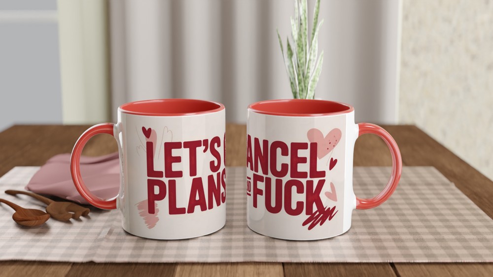 Funny Valentine Mug | Let's Cancel Plans and Fuck Quote | Rude Anniversary Gift for Husband or Wife | Cheeky Couple Mug Present — view 7